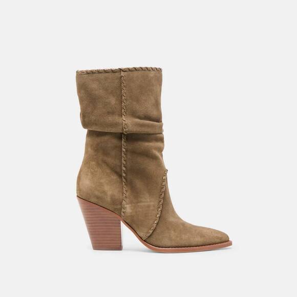 NEW DOLCE VITA women's julith block heel boots in olive suede - Picture 3 of 7